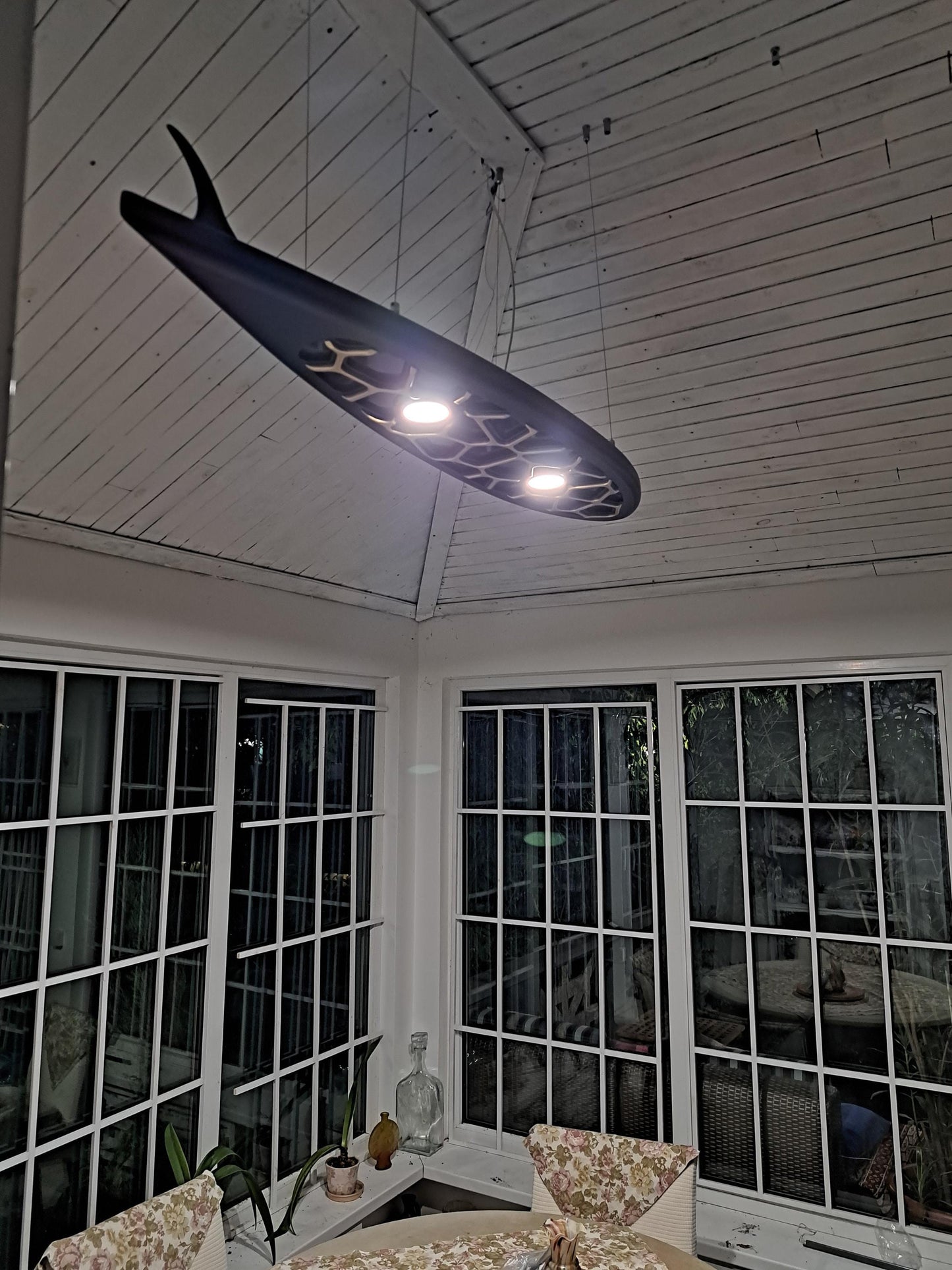 Surfboard shaped ceiling chandelier, a ceiling lamp for billiards