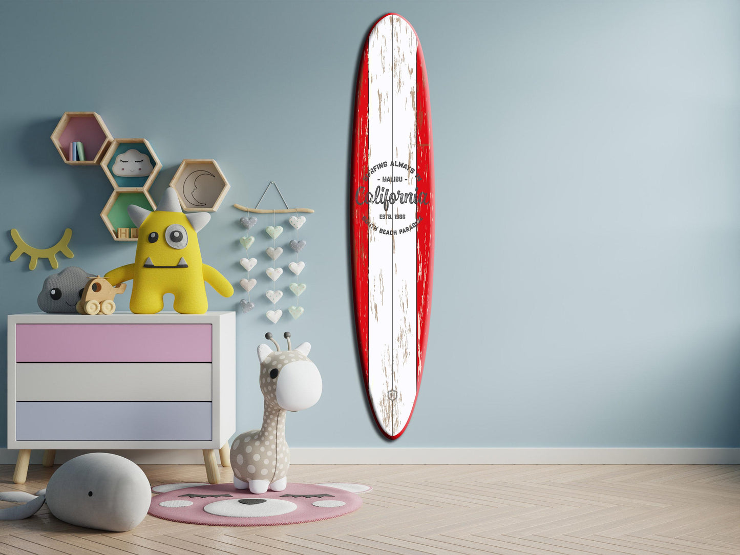 Wood Surfboard Wall Art: Tropical Beach Bar Decor, 40 Inch