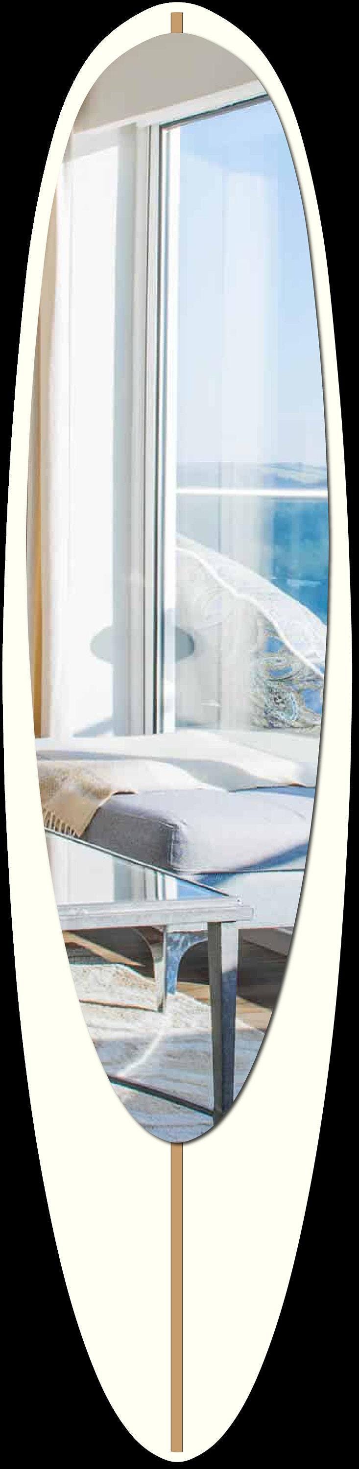 Wall mirror in surfboard shaped frame