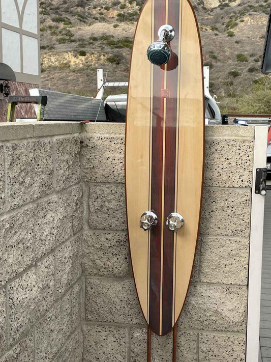 Vintage Wood Surfboard Shower Panel, Coastal Bathroom Wall Feature