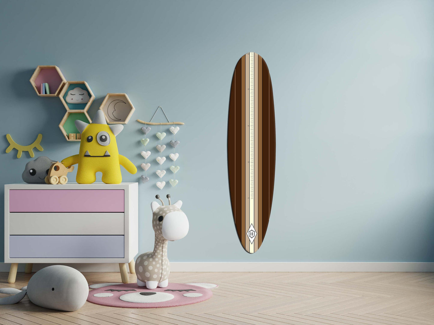 Surfboard Growth Chart: Wooden Kids Height Tracker, Surfing Decor