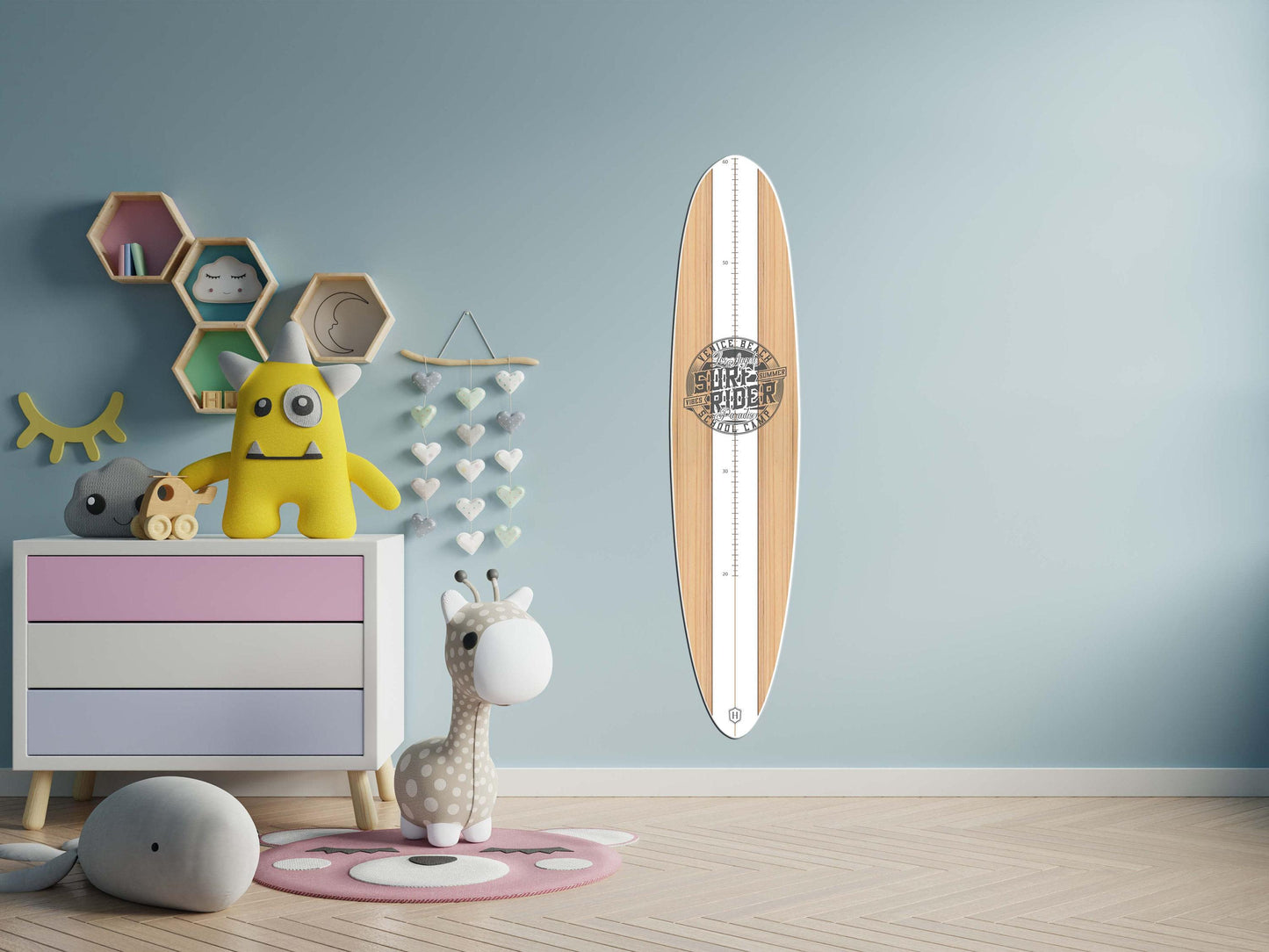 Surfboard Growth Chart: Wooden Kids Height Tracker, Surfing Decor
