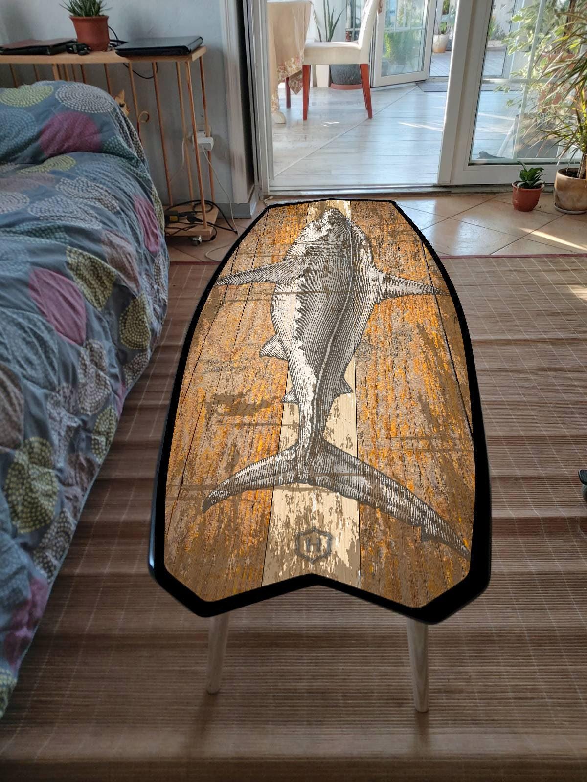Surfboard Table, Shark, Surfing gift, Surfing Art Decor