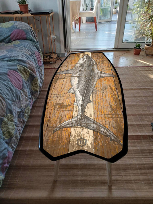 Surfboard Table, Shark, Surfing gift, Surfing Art Decor