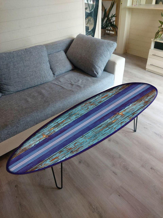 Surfboard Coffee Table: Blue Vintage Beach Bar Decor