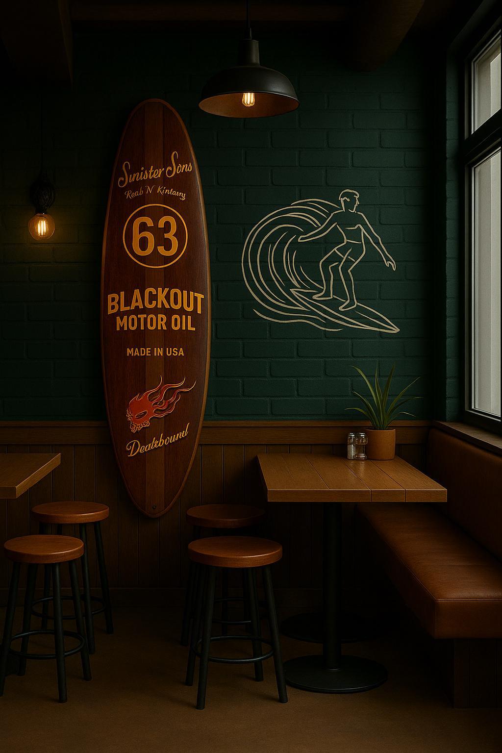 Garage Biker Wall Sign – Skull, Oil & Speed Inspired Surfboard Decor