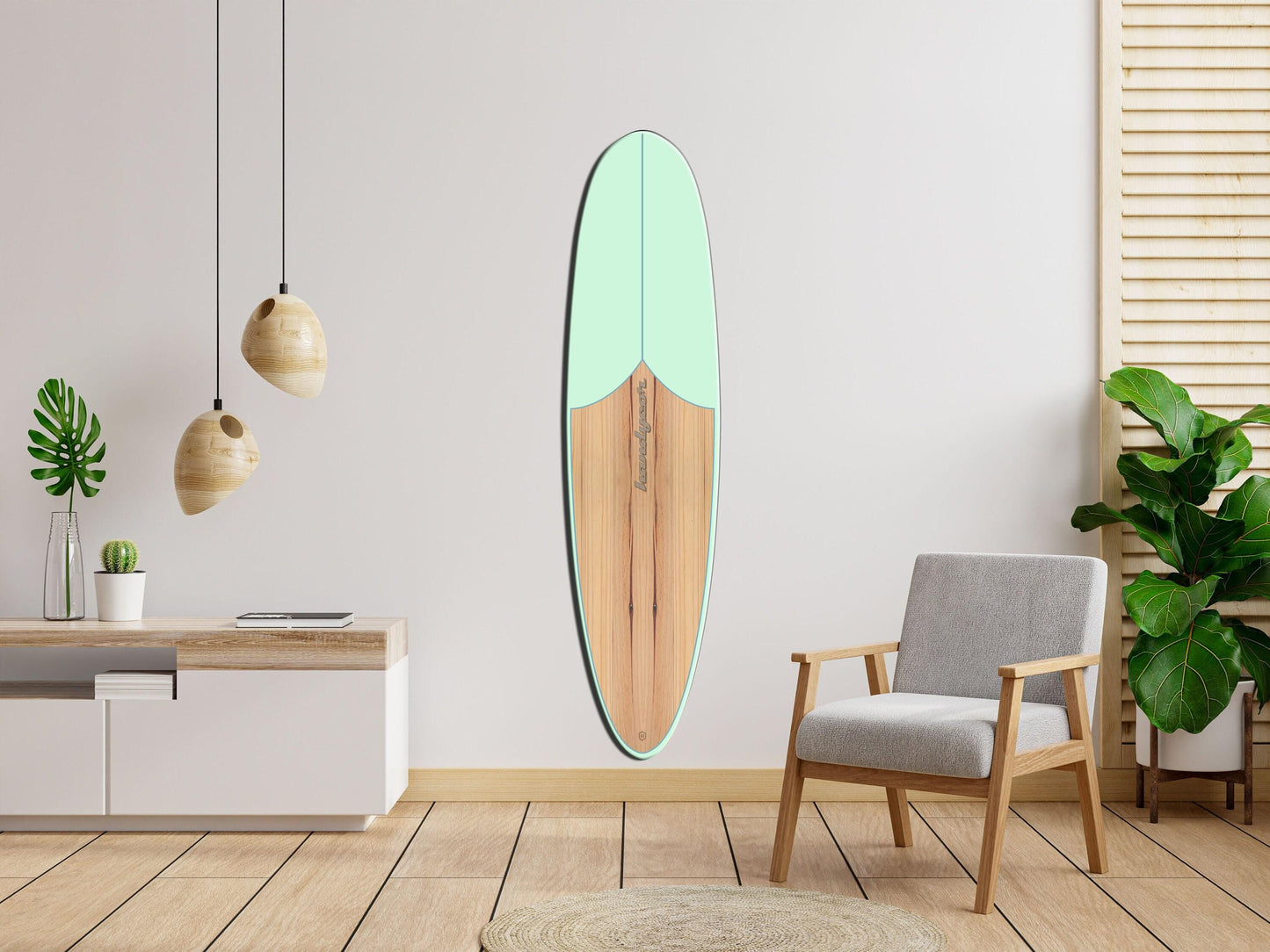 Wooden Surfboard Wall Art: Nautical Coastal Decor (40 inch)