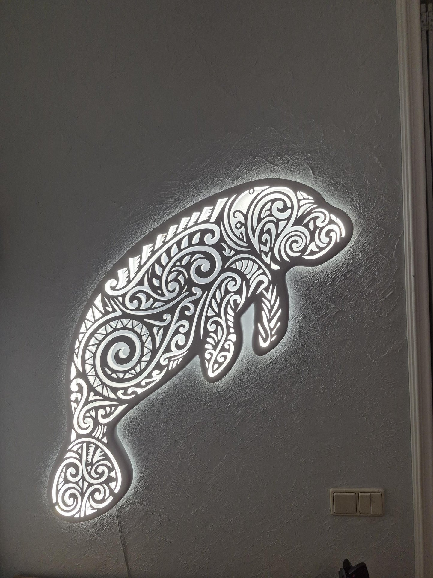 Tribal Manatee Wall Lamp – Ocean Animal LED Decor