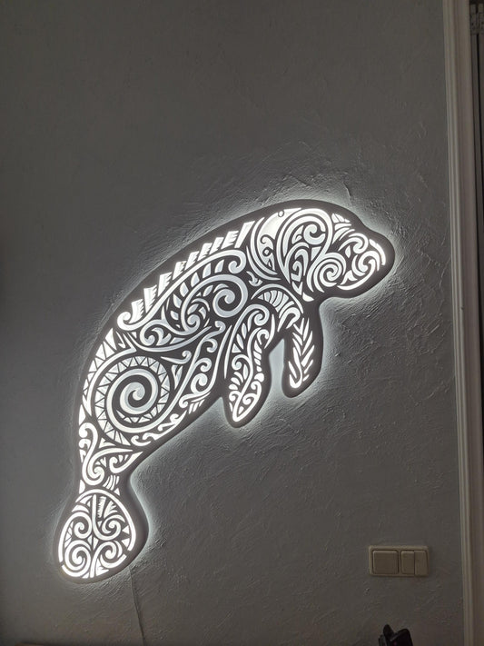 Tribal Manatee Wall Lamp – Ocean Animal LED Decor