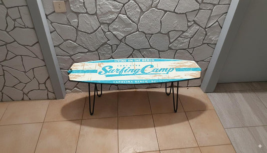 Surfing Camp Surfboard Bench – Coastal Blue & White Seating