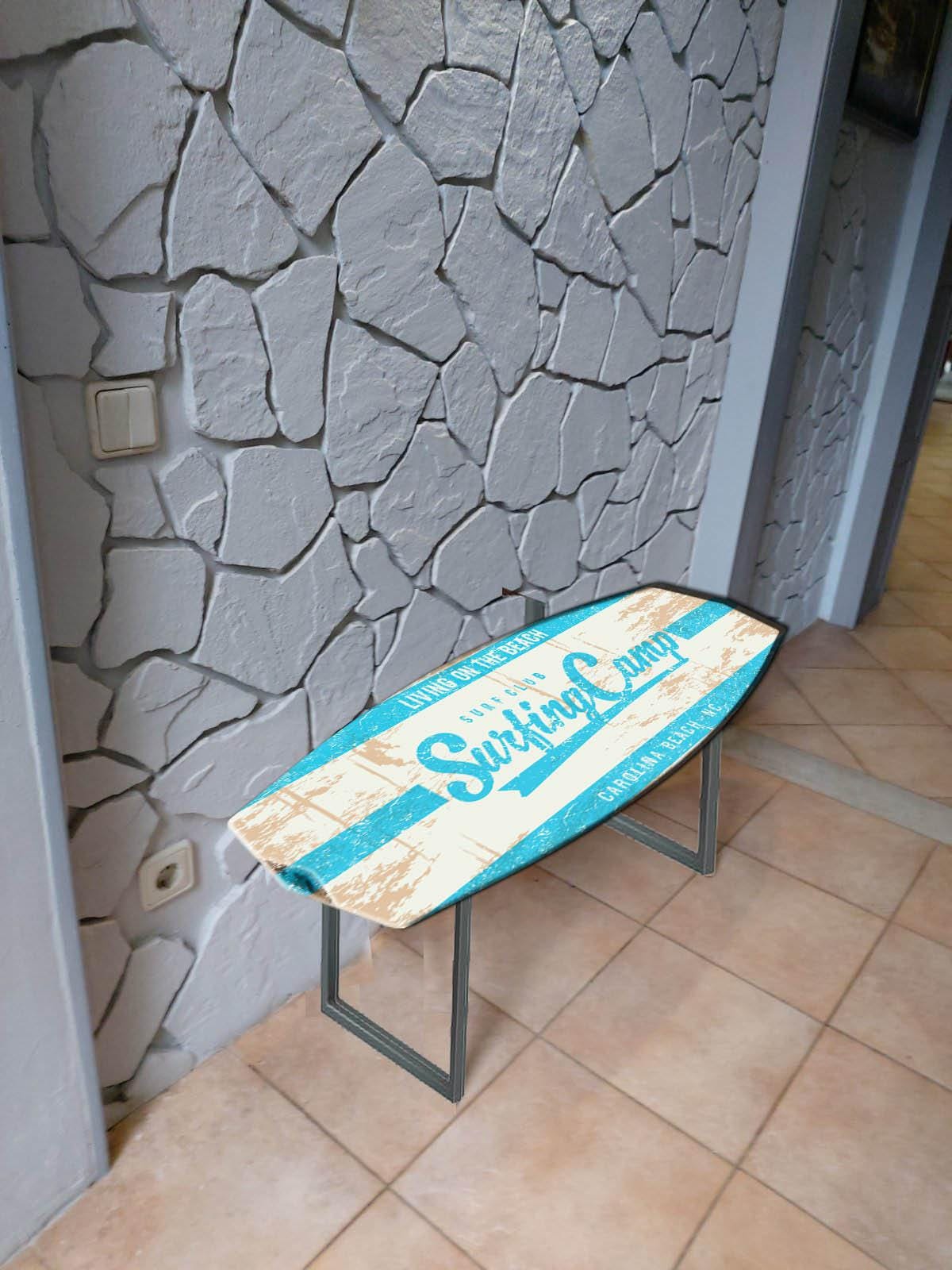 Surfing Camp Surfboard Bench – Coastal Blue & White Seating