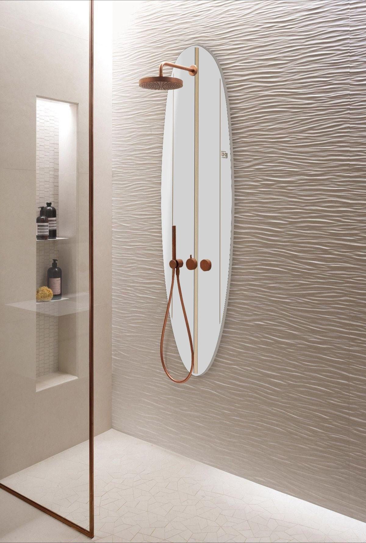 Surfboard Shower Panel, Minimalist Coastal Bathroom Feature, Spa Decor
