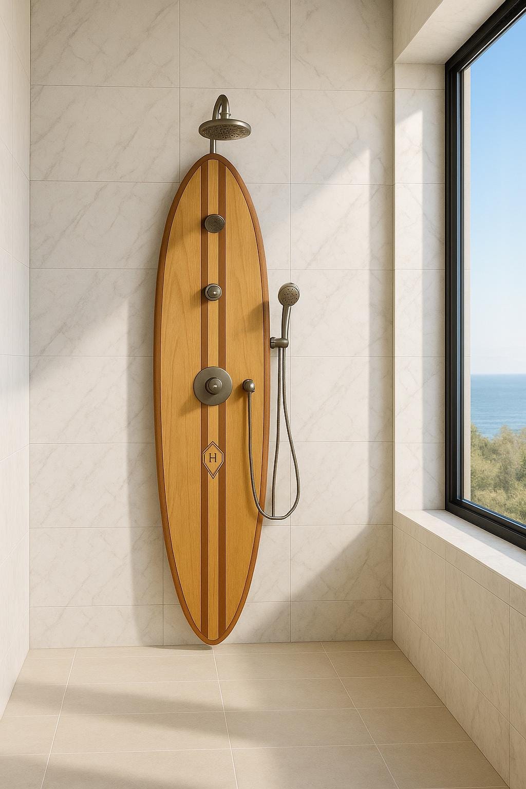 Handmade Surfboard Shower Panel – Coastal Bathroom Decor