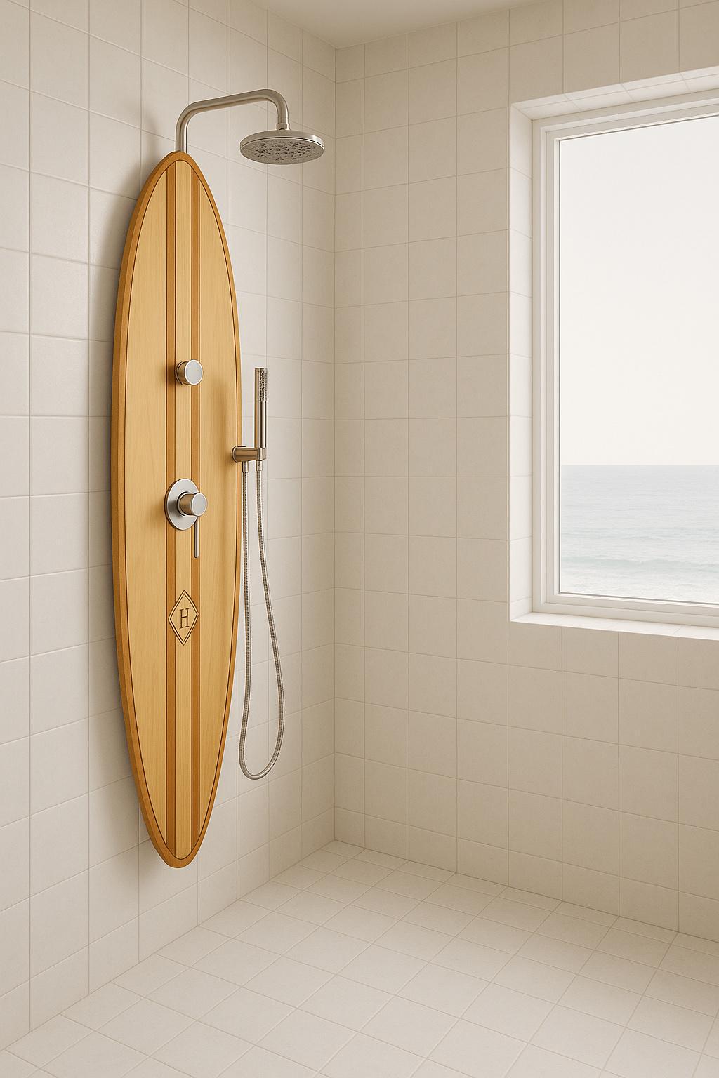 Handmade Surfboard Shower Panel – Coastal Bathroom Decor