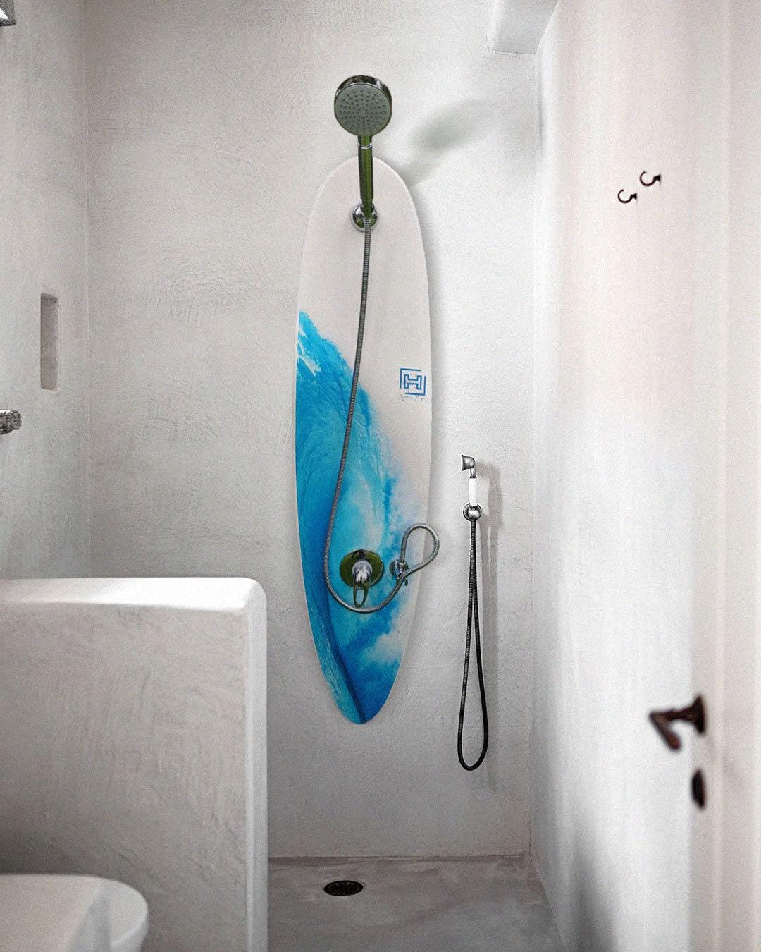 Surfboard Shower Panel, Minimalist Coastal Bathroom Feature, Spa Decor