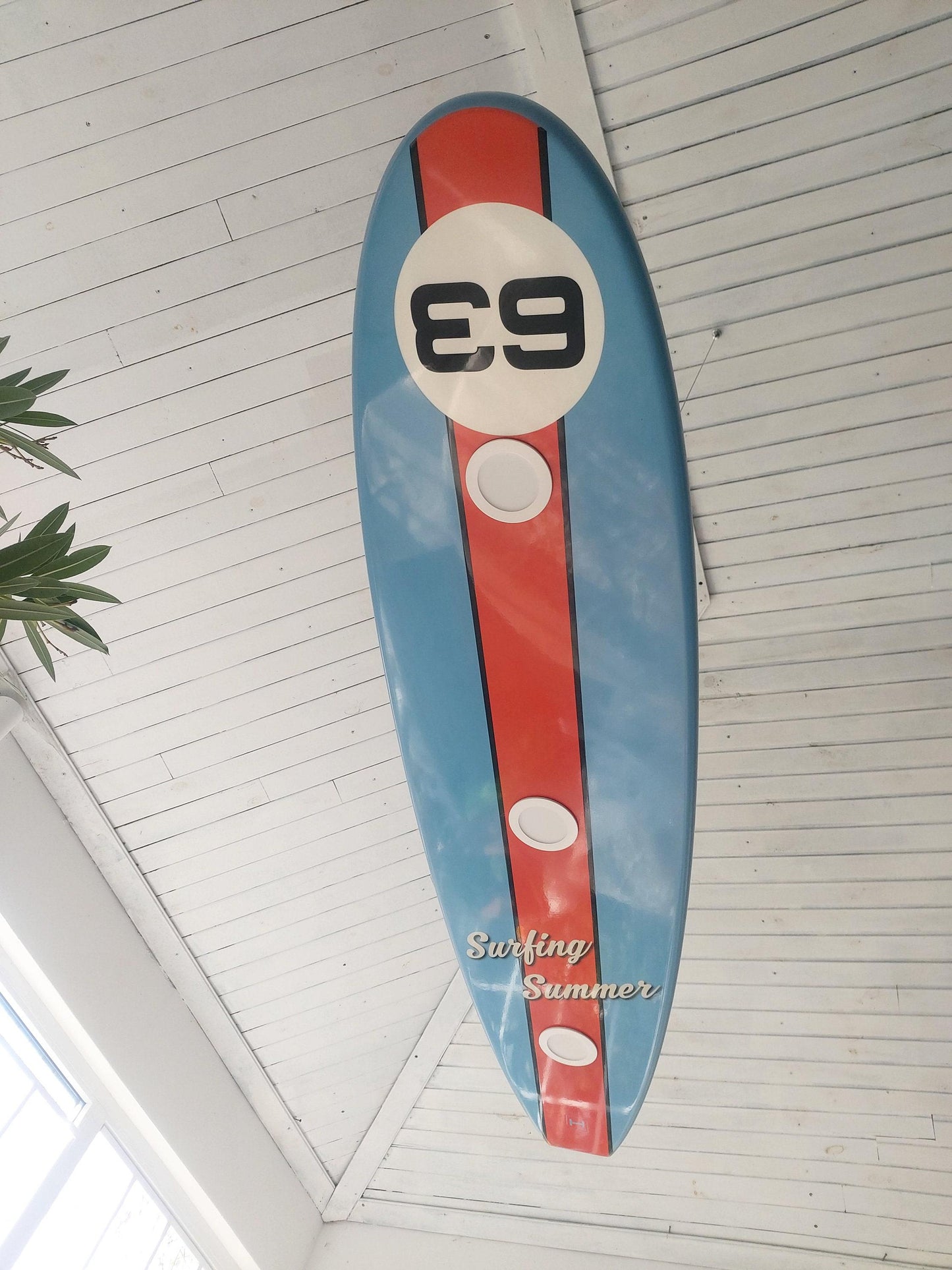 Handcrafted Surfboard LED Ceiling Light: Coastal Game Room Decor