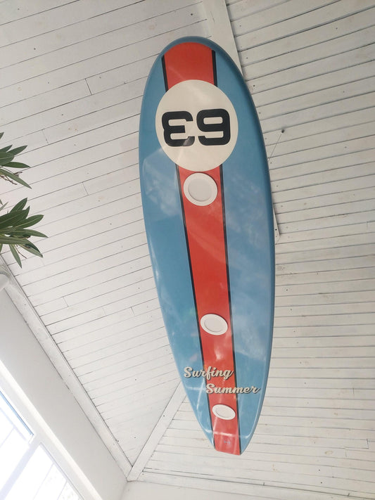 Handcrafted Surfboard LED Ceiling Light: Coastal Game Room Decor
