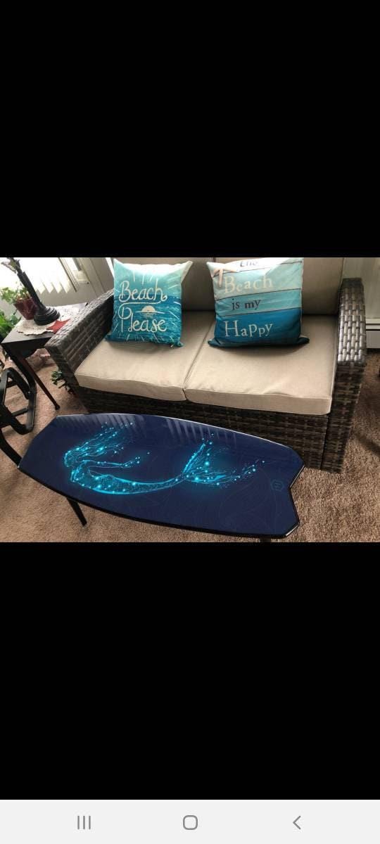 Surfboard surf table with mermaid