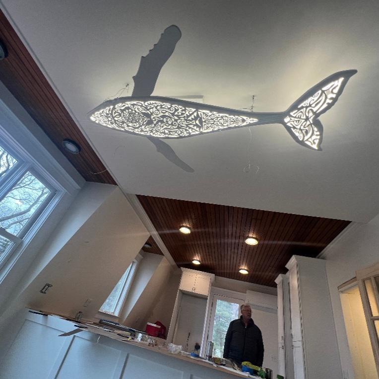 Whale Surfboard Chandelier – Handmade Ocean LED Ceiling Light (40")