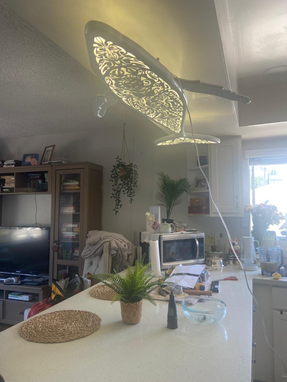 Whale Surfboard Chandelier – Handmade Ocean LED Ceiling Light (40")