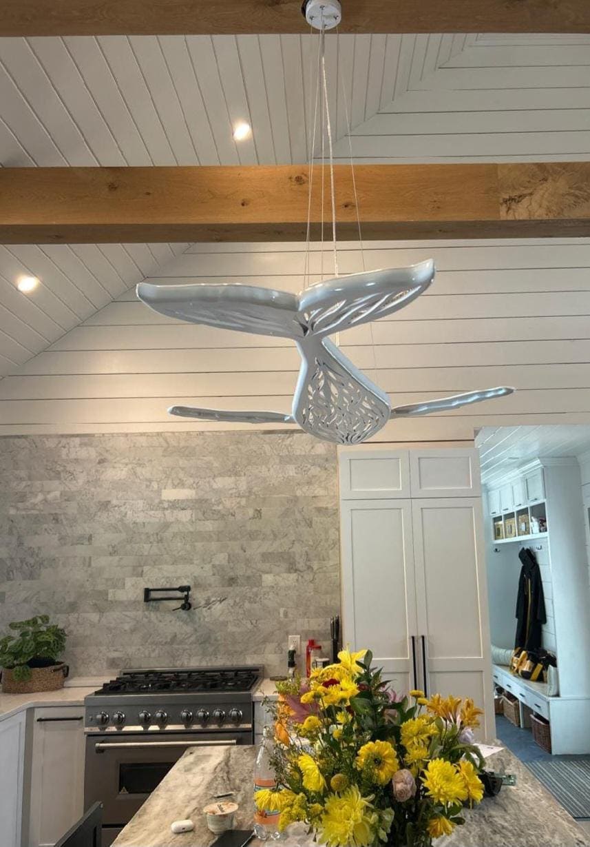 Whale Surfboard Chandelier – Handmade Ocean LED Ceiling Light (40")