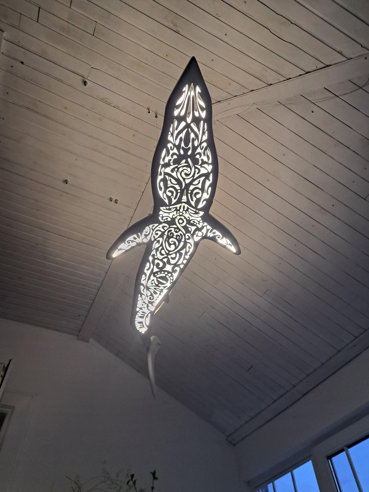 Мako shark ceiling chandelier in Maori surf style