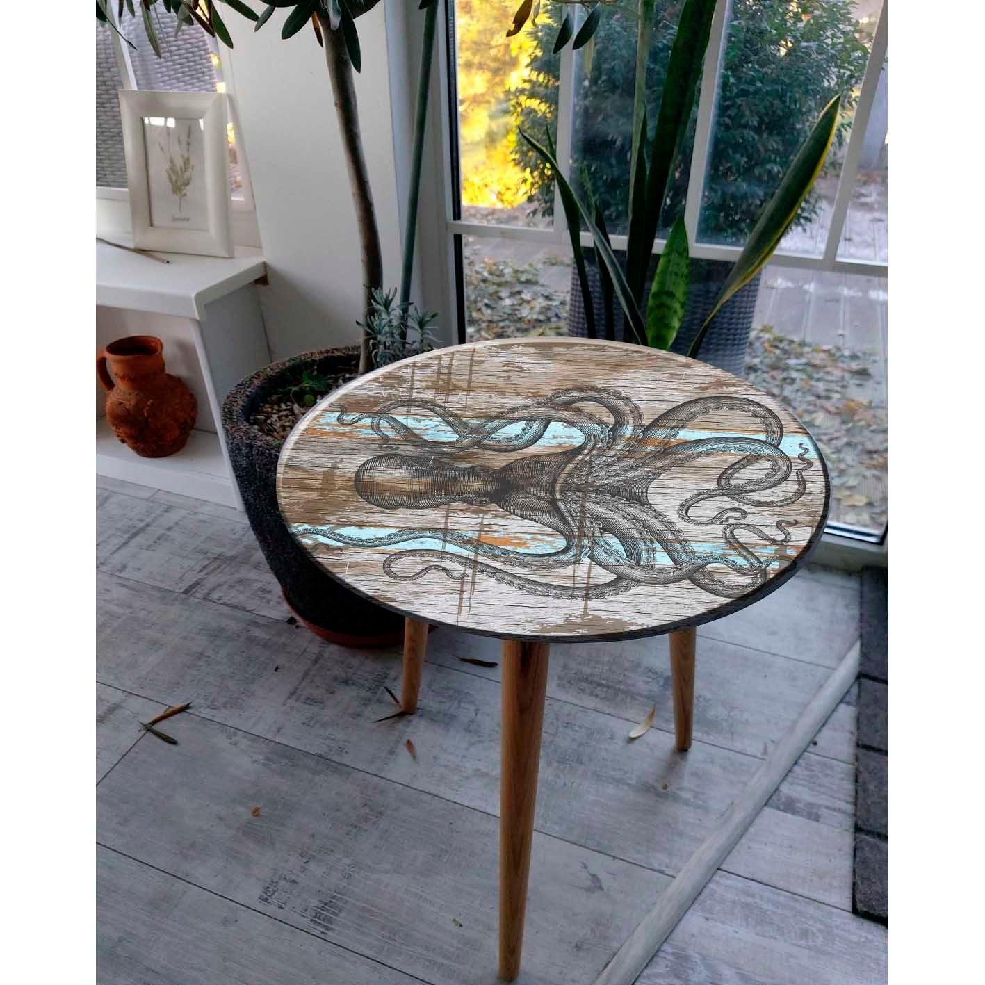 Round vintage coffee table with octopus.