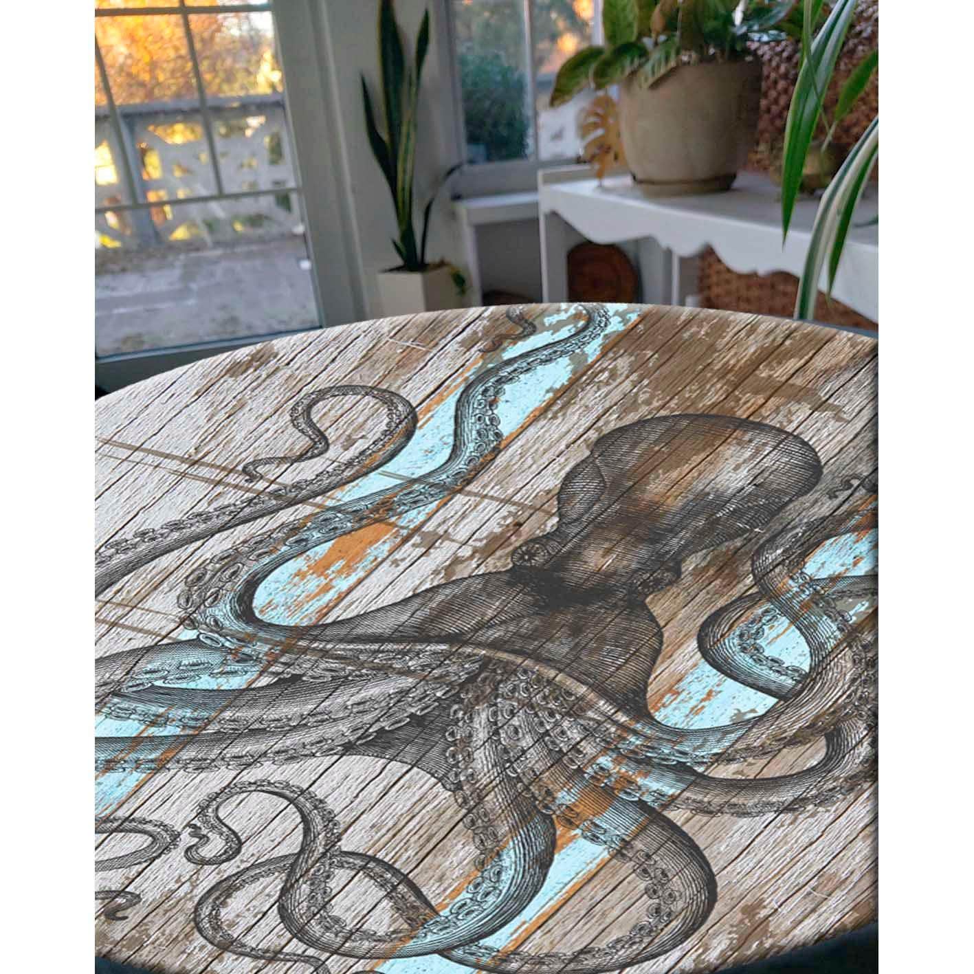 Round vintage coffee table with octopus.