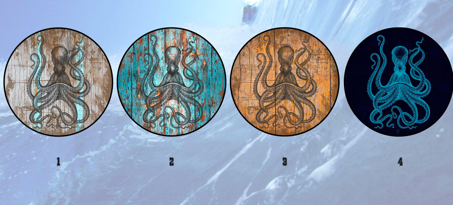 Round vintage coffee table with octopus.