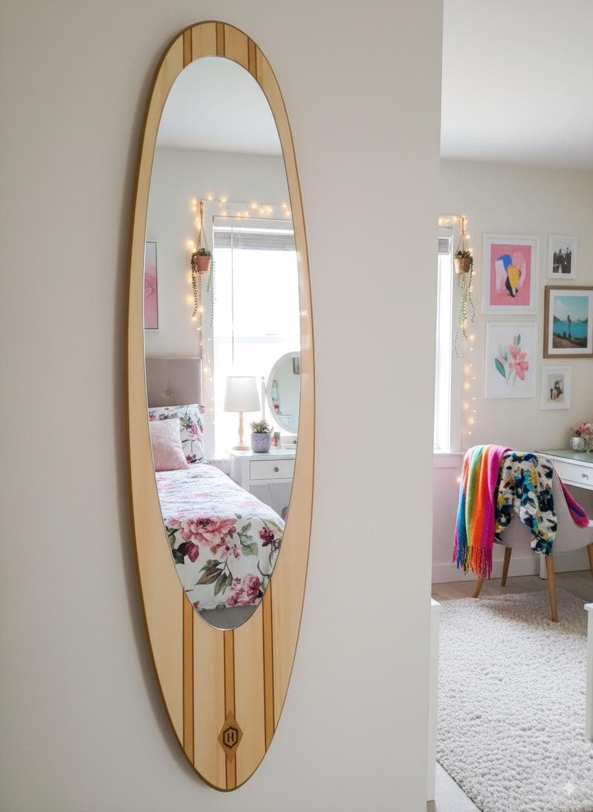 Surfboard Mirror - Coastal Beach House Wall Decor