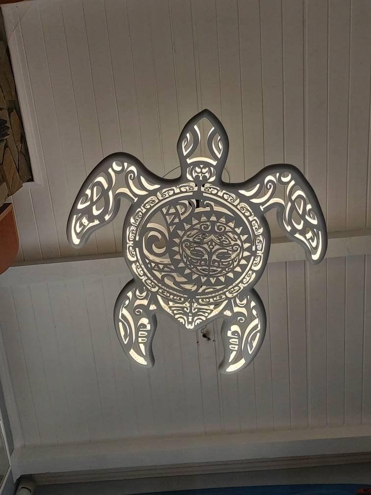 Turtle Ceiling Light – Handcrafted Ocean-Inspired Chandelier – Surf Style Coastal Decor – LED Sea Turtle Lamp