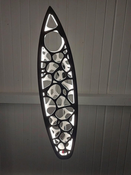 Surfboard shaped wooden decorative chandelier with carved sea ripple effect