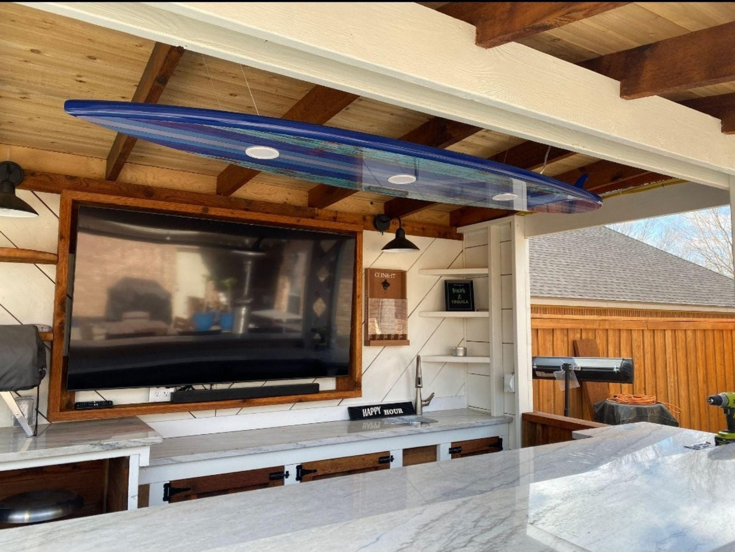 Surfboard shaped ceiling chandelier, Blue Vintage, Pool Billiard Table Light