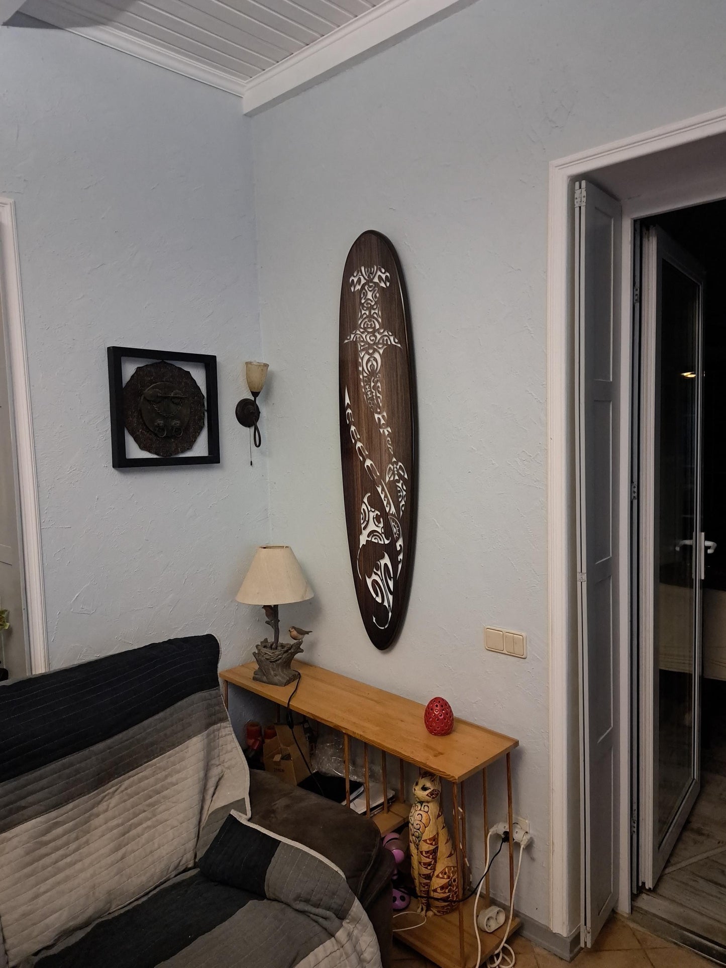 Wall Light “Shark and Rays” — LED Backlight, Ocean Theme, Maori Style