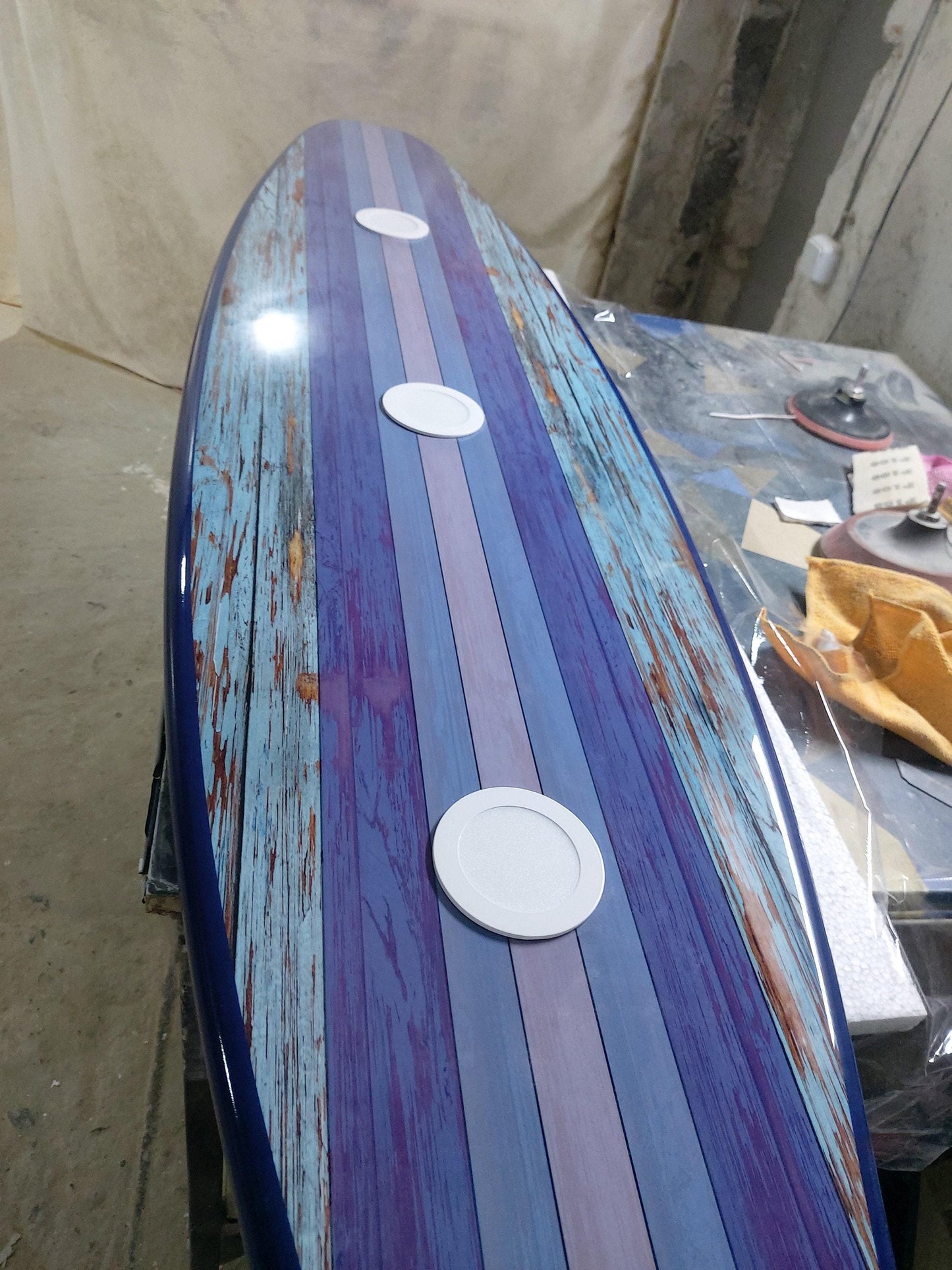 Surfboard shaped ceiling chandelier, Blue Vintage, Pool Billiard Table Light