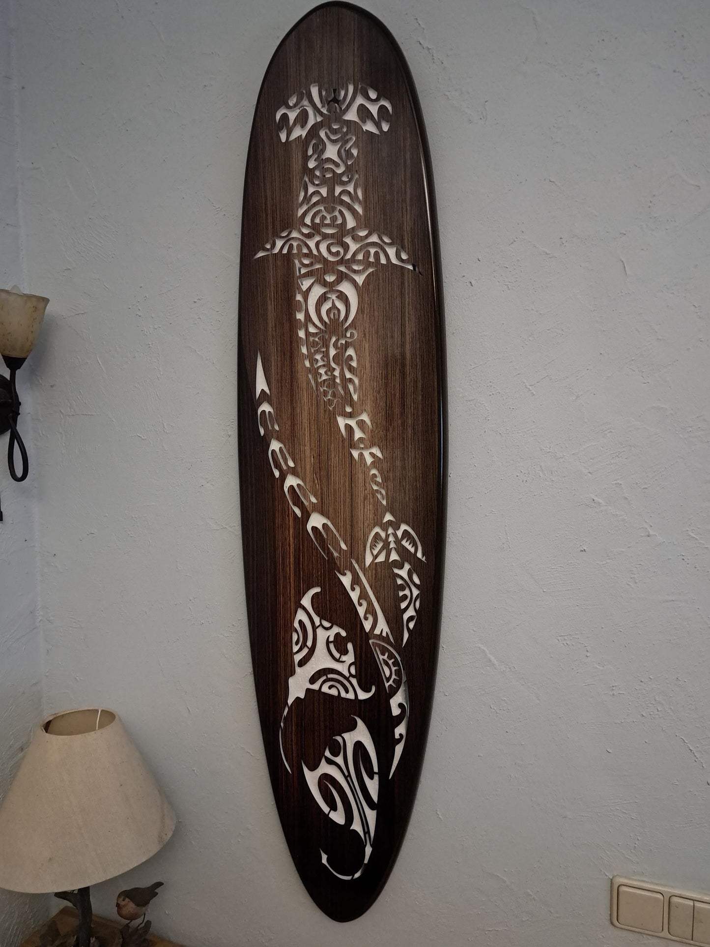 Wall Light “Shark and Rays” — LED Backlight, Ocean Theme, Maori Style