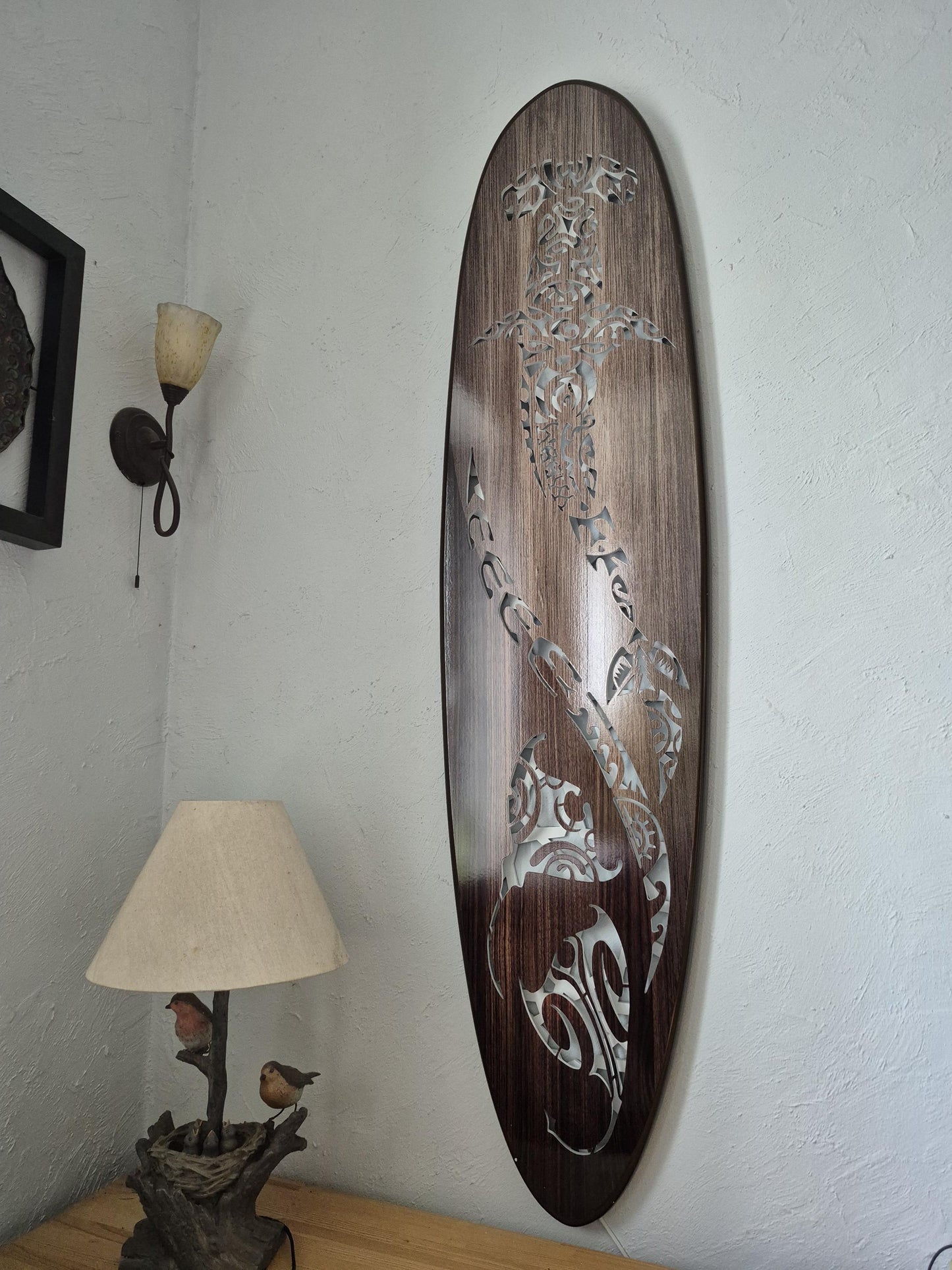 Wall Light “Shark and Rays” — LED Backlight, Ocean Theme, Maori Style