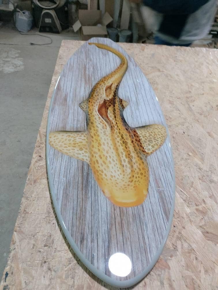 Leopard Shark Surfboard Wall Art – Beach & Nautical Decor – Indoor/Outdoor Wood Sign