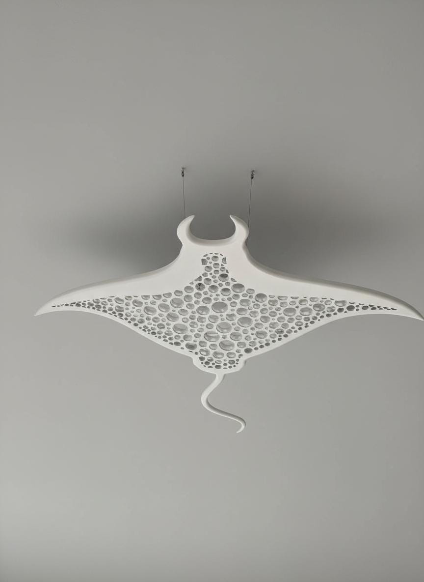 Manta Ray Ceiling Light – Ocean Sculpture LED Lamp Coastal Decor