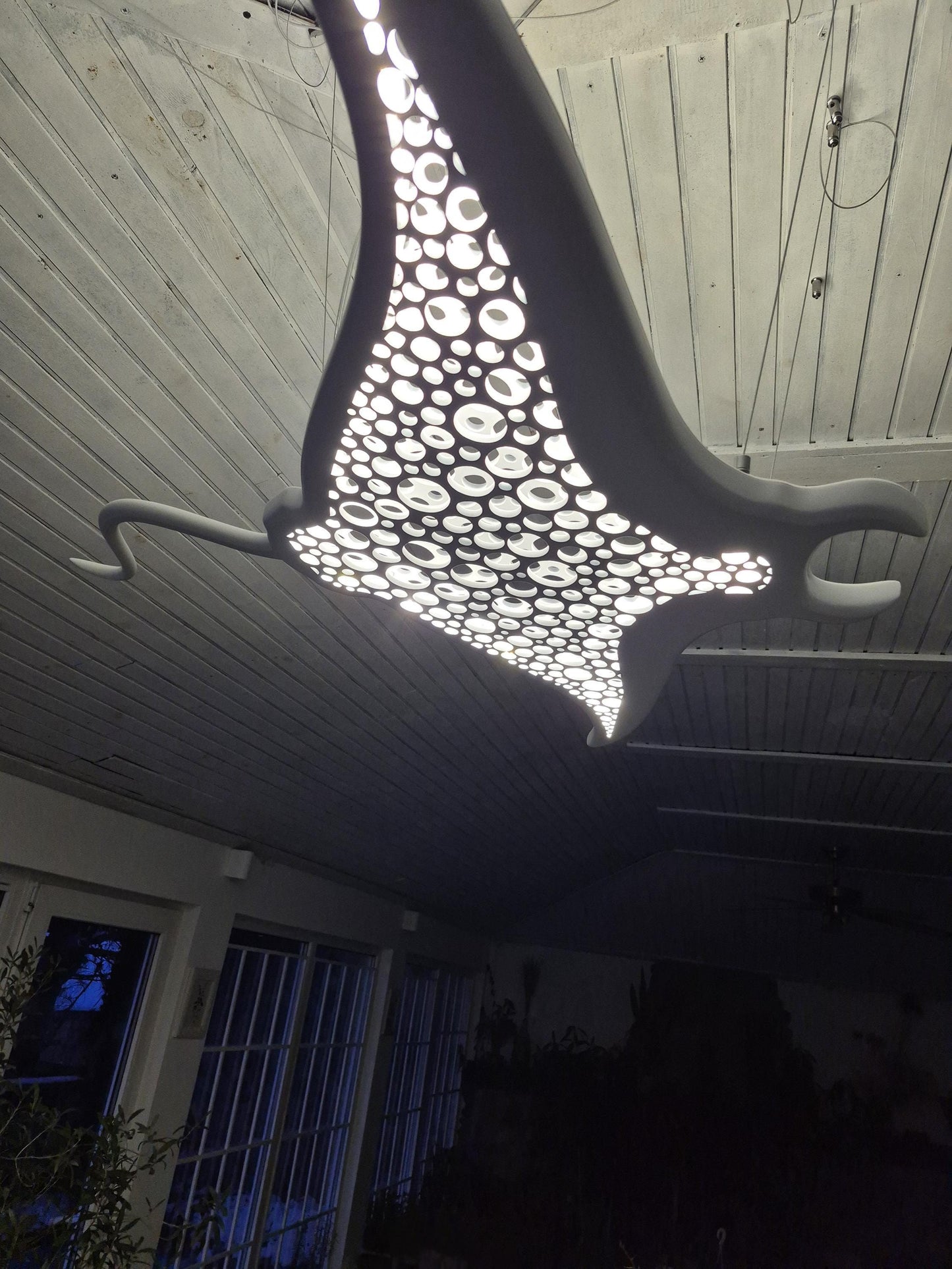 Manta Ray Ceiling Light – Ocean Sculpture LED Lamp Coastal Decor