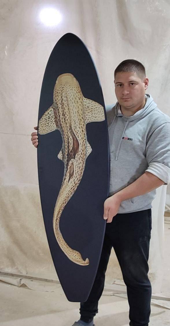 Leopard Shark Surfboard Wall Art – Beach & Nautical Decor – Indoor/Outdoor Wood Sign