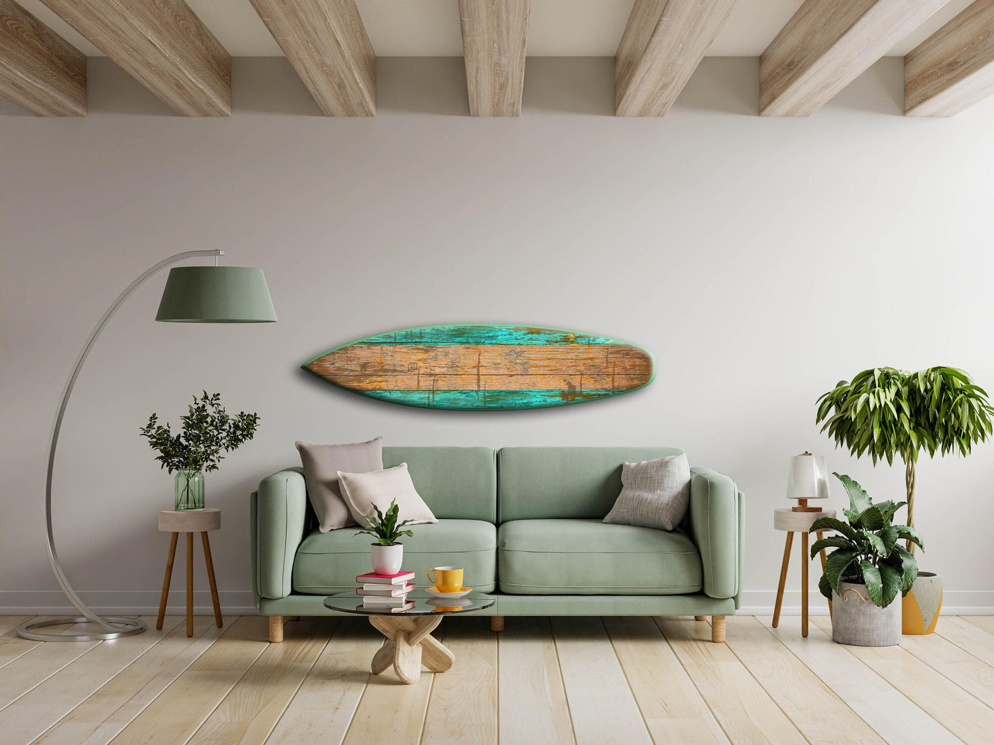 Green Pattern Surfboard Wall Art – Indoor/Outdoor Coastal Decor