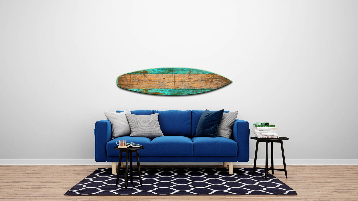 Green Pattern Surfboard Wall Art – Indoor/Outdoor Coastal Decor