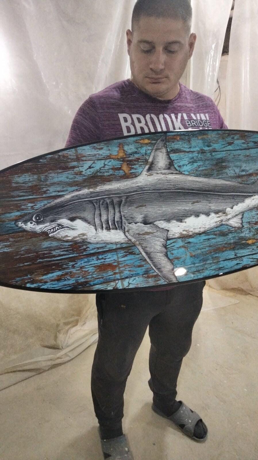 Surfboard Coffee Table: Shark Art, Beach Bar Decor