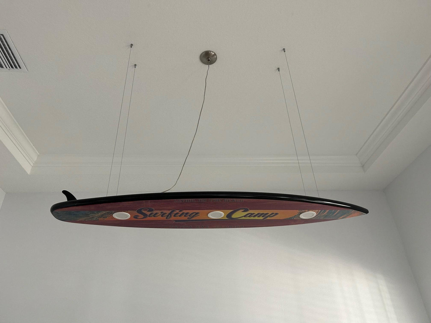 Surfboard shaped ceiling chandelier Surf Camp, Pool Billiard Table Light