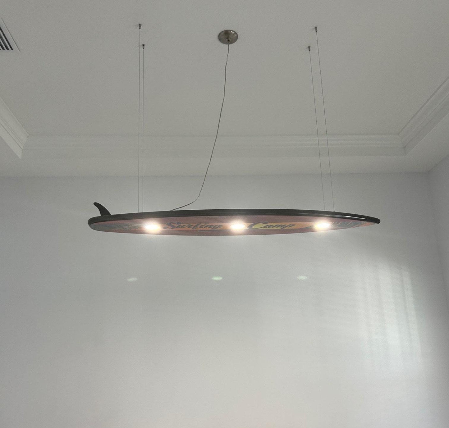 Surfboard shaped ceiling chandelier Surf Camp, Pool Billiard Table Light