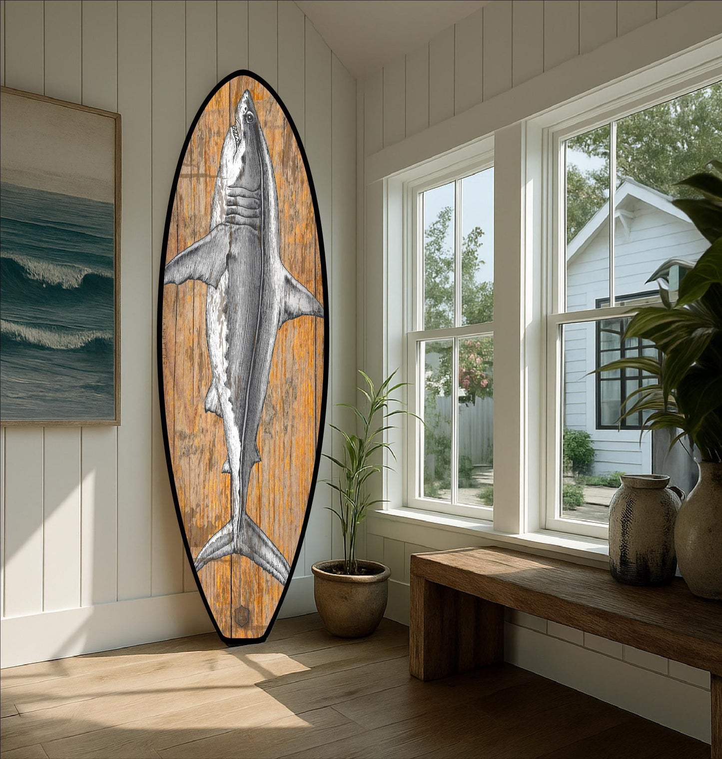Shark surfboard Wall Art - Coastal Decor