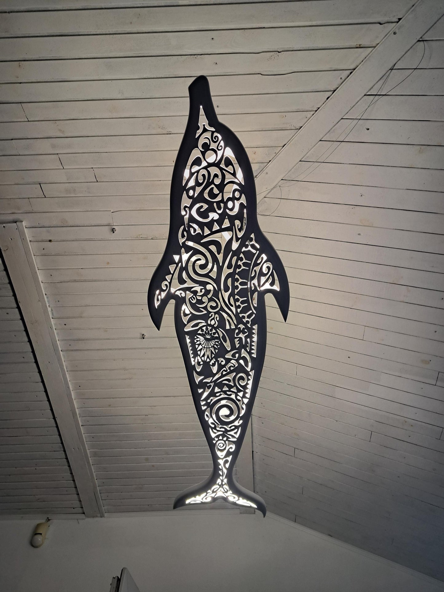 Handcrafted unique Dolphin ceiling chandelier in Maori surf style