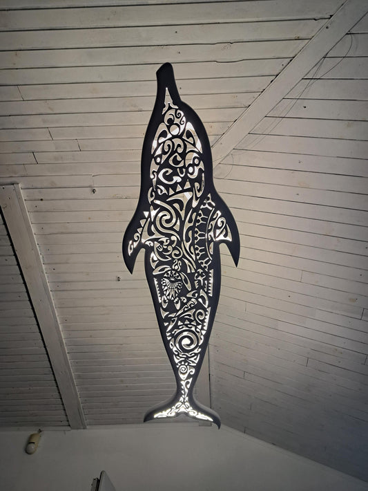 Handcrafted unique Dolphin ceiling chandelier in Maori surf style