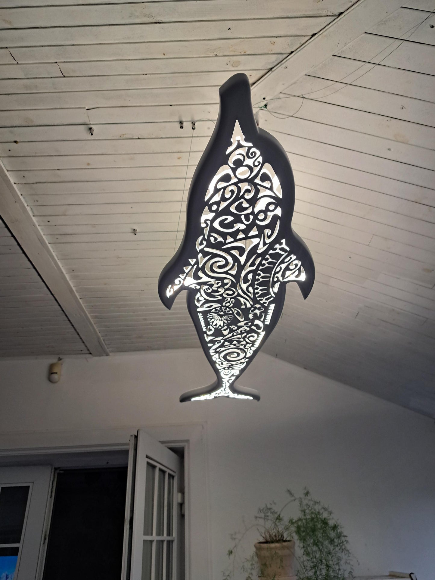 Handcrafted unique Dolphin ceiling chandelier in Maori surf style